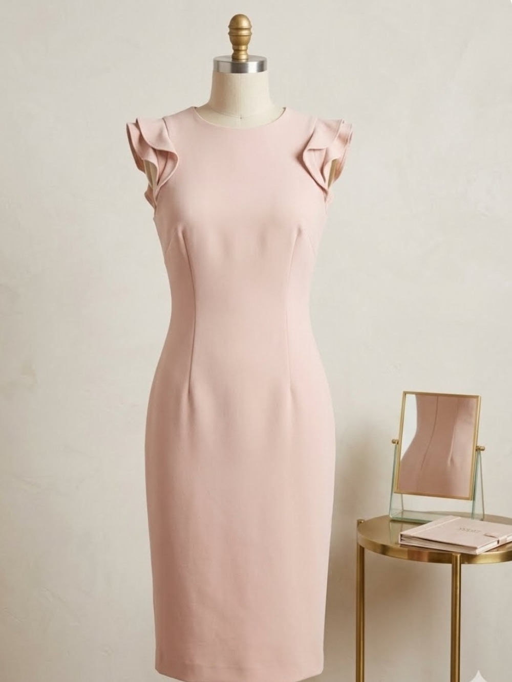 ANTONIO MELANI Dusty Blush Pink Ruffle Cap Sleeve Midi Dress